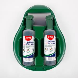 Drop Wall-Mounted Eyewash Station – 2 x 500ml Sterile Saline Solution with Eye Baths, Mirror & Dust Cover