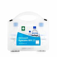 Sterowash Eyecare First Aid Kits – Small, Medium or Large – Includes 500ml Eyewash, 20ml Pods, Eyepads & Mirror – Wall-Mountable Case