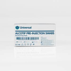 Alcotip Pre-Injection Skin Cleansing Swabs – 70% Isopropyl Alcohol – 30mm x 60mm – Box of 100