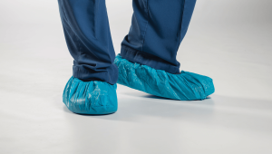 Blue Disposable Overshoes – 16" Polyethylene Shoe Covers with Elasticated Opening & Textured Grip – Pack of 200 – Single-Use Hygiene Protection for Healthcare & Catering