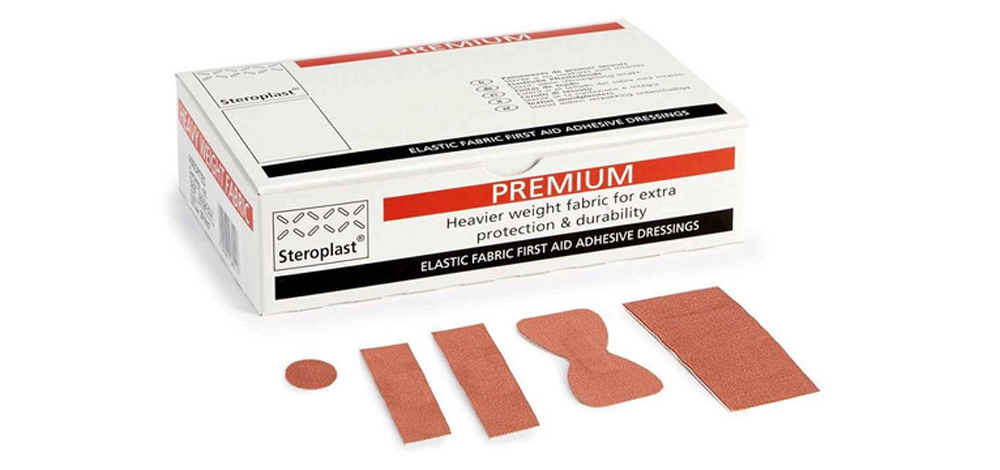 Premium Elastic Fabric Plasters in cardboard box