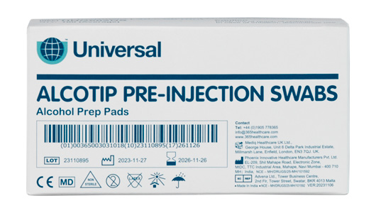 Universal Alcotip Pre-Injection Swabs Box