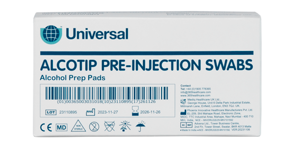 Alcotip Pre-Injection Skin Cleansing Swabs Box