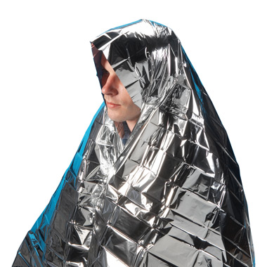 Foil blanket on man