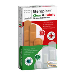 Clear & Fabric Plasters – Mixed Box of 64