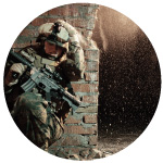Soldier with explosion in background