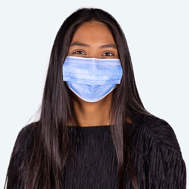 Girl wearing blue disposable face mask