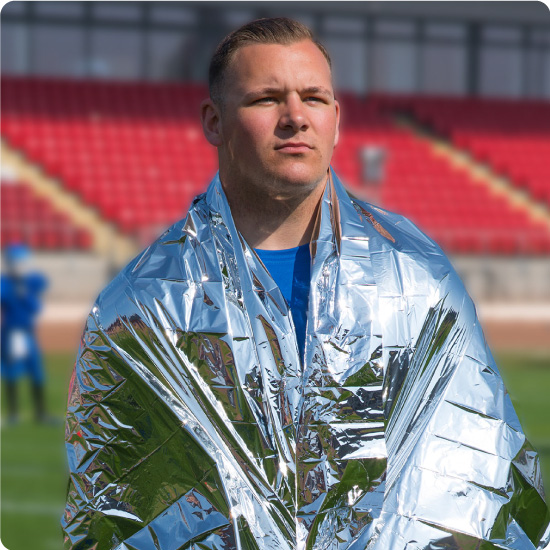 Footballer Wearing Foil Blanket