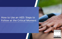 A close-up of hands performing CPR on a person, with the text, 