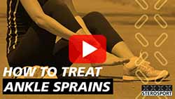Video thumbnail with a person sitting on the ground holding their ankle. Text reads: 'How to Treat Ankle Sprains.'