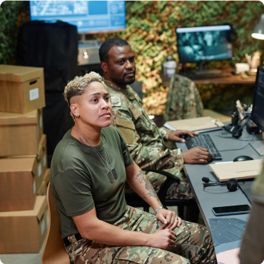 Two military personnel sat down in a military base