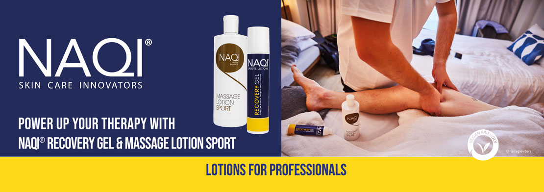 NAQI Sports lotions advertised in a banner that reads 