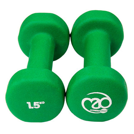 Green Neoprene Hand Weight Dumbbells 1.5kg