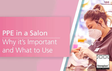 A salon professional wearing a protective face mask while performing a manicure, with the title 'PPE in a Salon: Why it’s Important and What to Use' displayed.