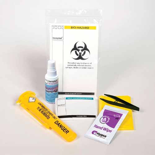 A portable, comprehensive kit housed in a carry case, ideal for settings requiring proper sharps disposal on the go.