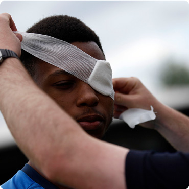Steropax Eyepad Wound Dressing applied to football players eye