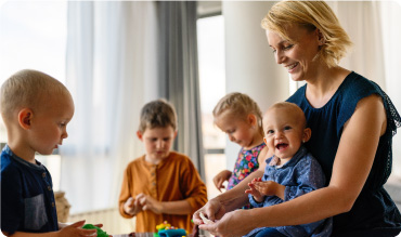 Woman looking after children