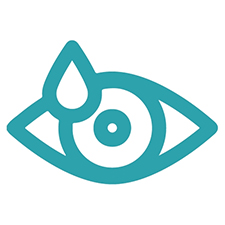 Teal icon of an eye with a drop above it.
