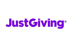 The logo for JustGiving in purple text, indicating the platform used for fundraising or charity donations.