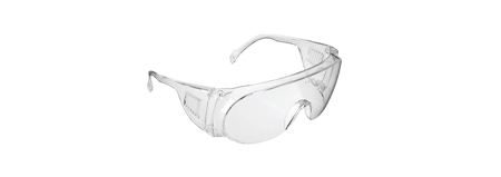 Clear safety glasses for eye protection in medical, industrial, or laboratory environments.