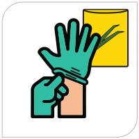 Illustration of removing gloves: A colourful icon showing the proper method of safely removing contaminated gloves.