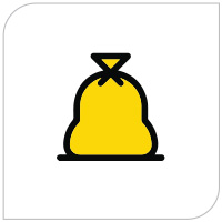 Illustration of a securely tied yellow waste disposal bag, commonly used for biohazard or medical waste.