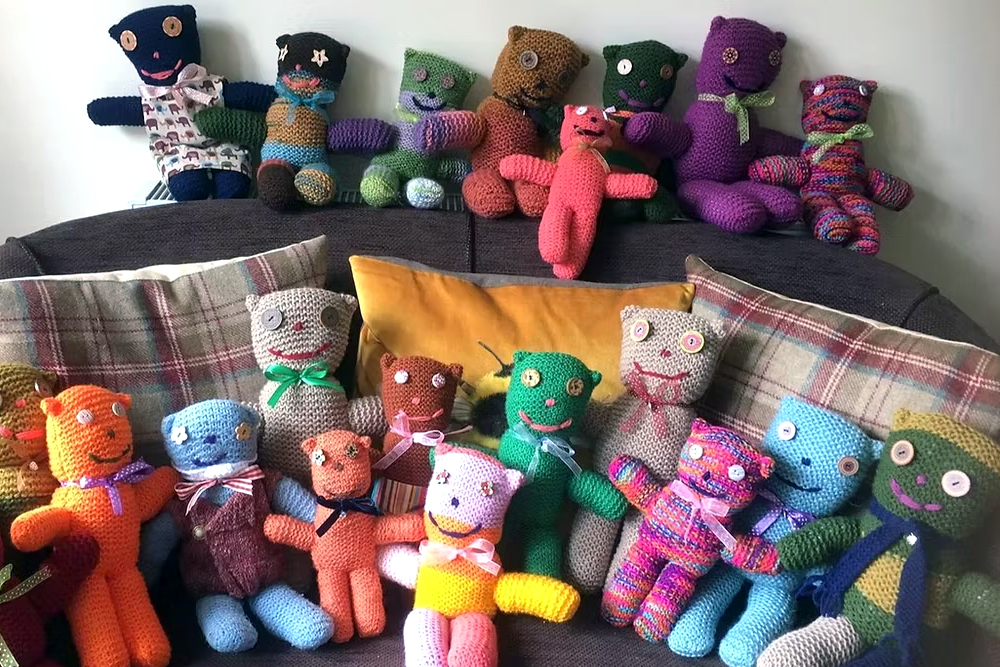 Collection of knitted teddy bears