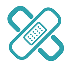 Teal icon of a bandage with a cross design
